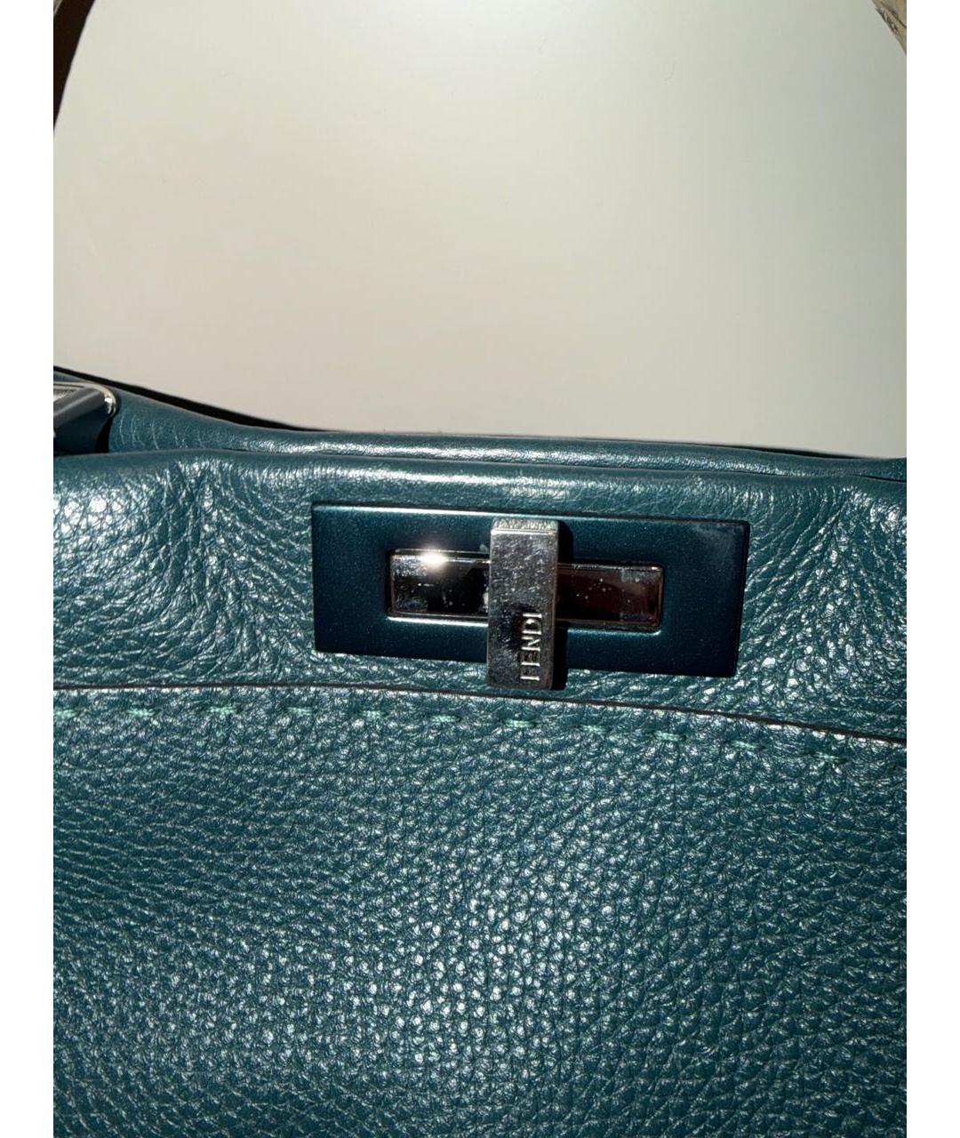 FENDI Бирюзовая кожаная сумка с короткими ручками, фото 7