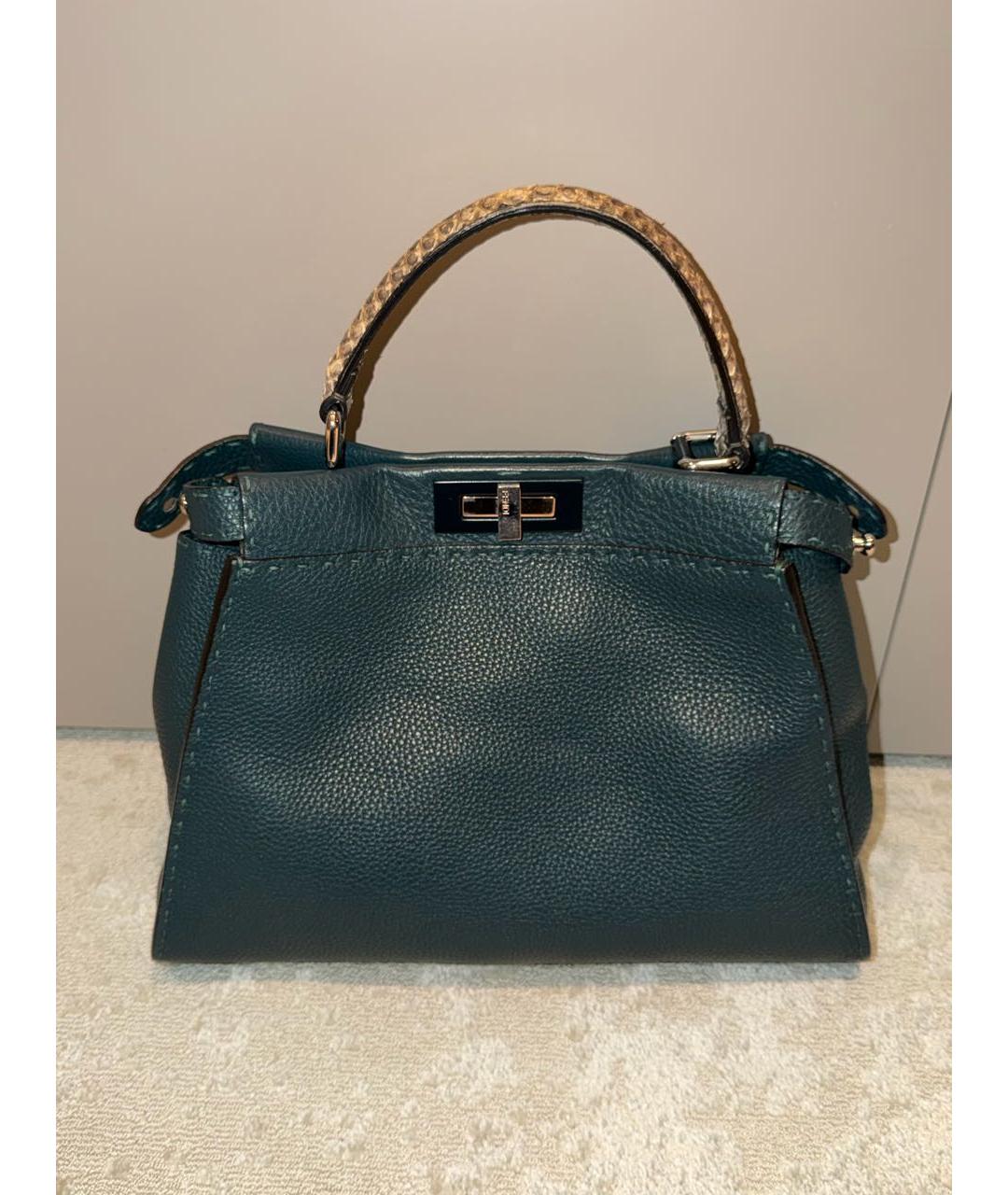 FENDI Бирюзовая кожаная сумка с короткими ручками, фото 9