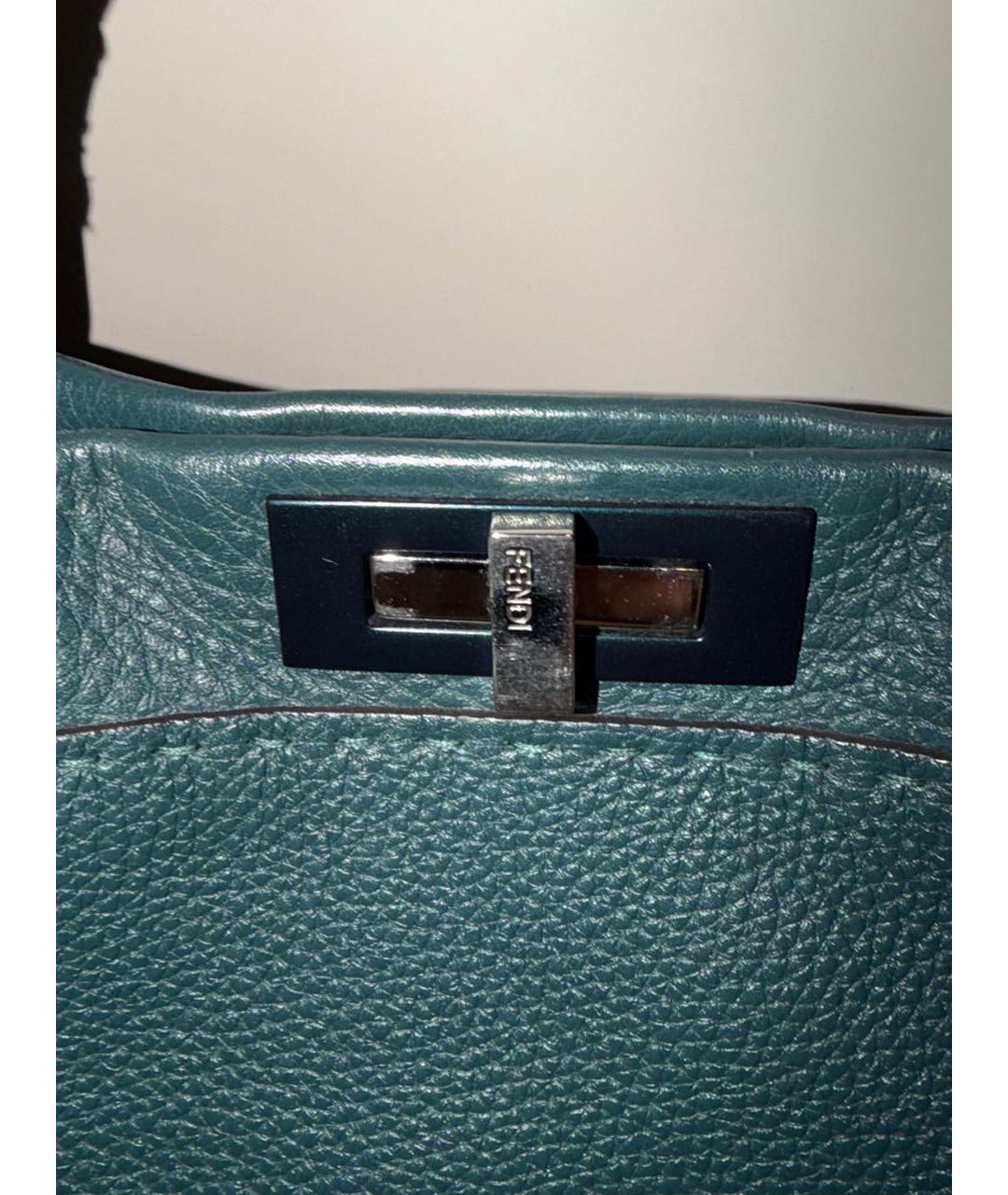 FENDI Бирюзовая кожаная сумка с короткими ручками, фото 6