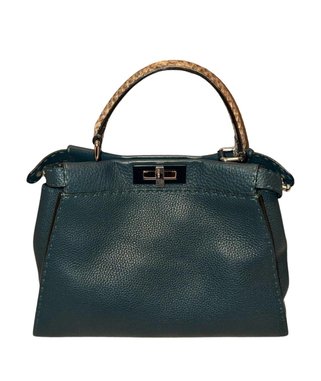 FENDI Бирюзовая кожаная сумка с короткими ручками, фото 1