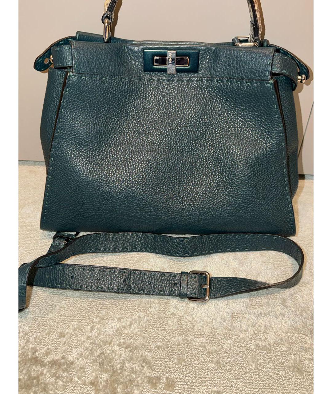 FENDI Бирюзовая кожаная сумка с короткими ручками, фото 2