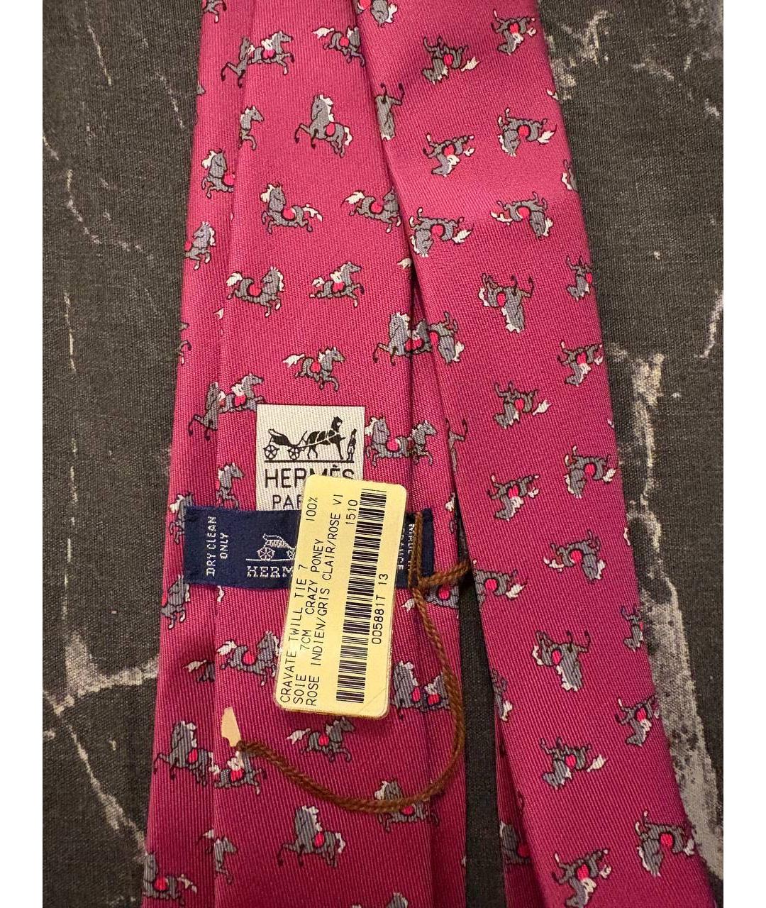 HERMES Розовый шелковый галстук, фото 2