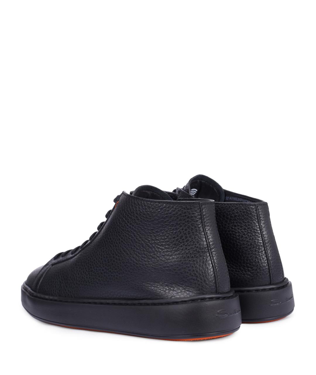 SANTONI Черные кожаные высокие кроссовки / кеды, фото 4