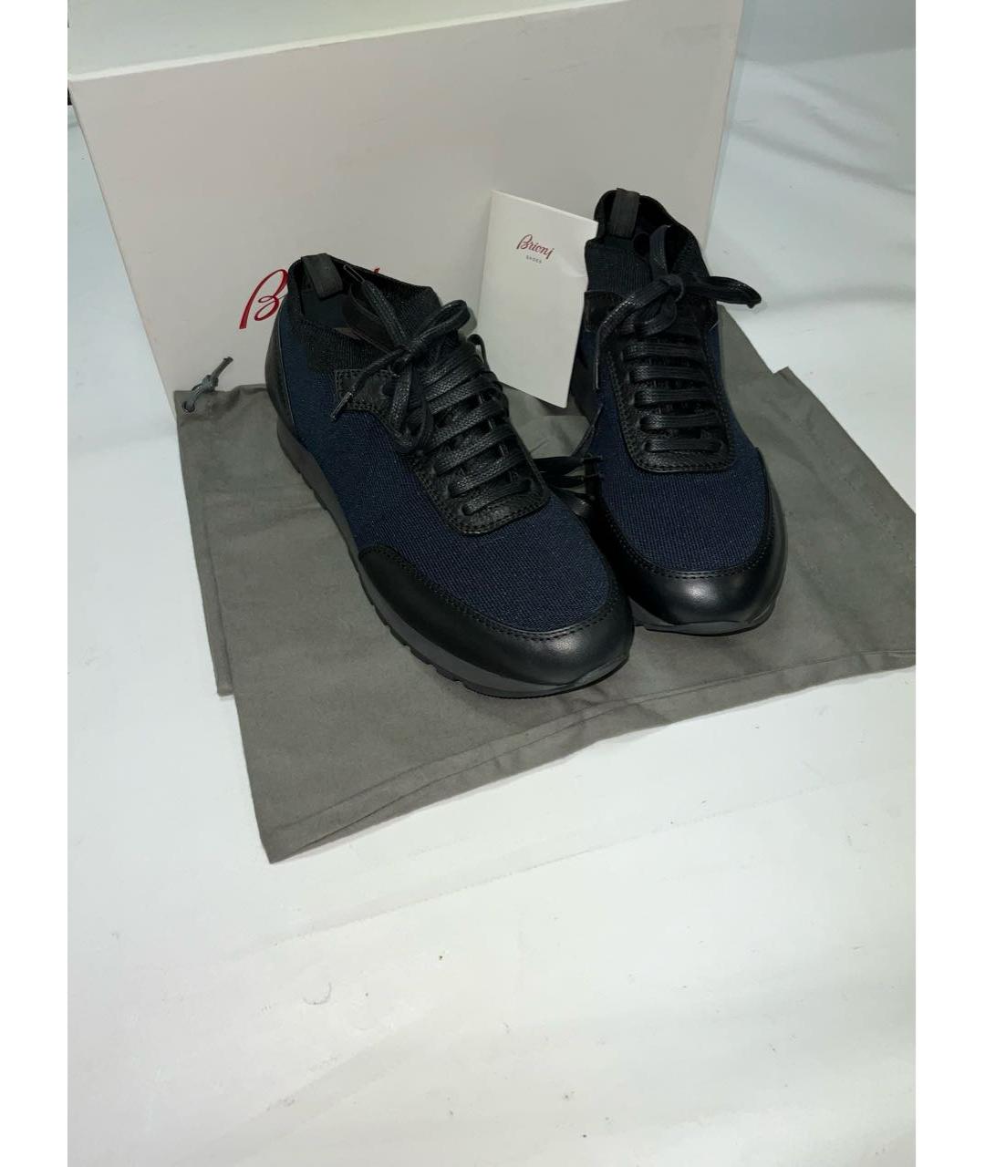 BRIONI Темно-синие текстильные высокие кроссовки / кеды, фото 2