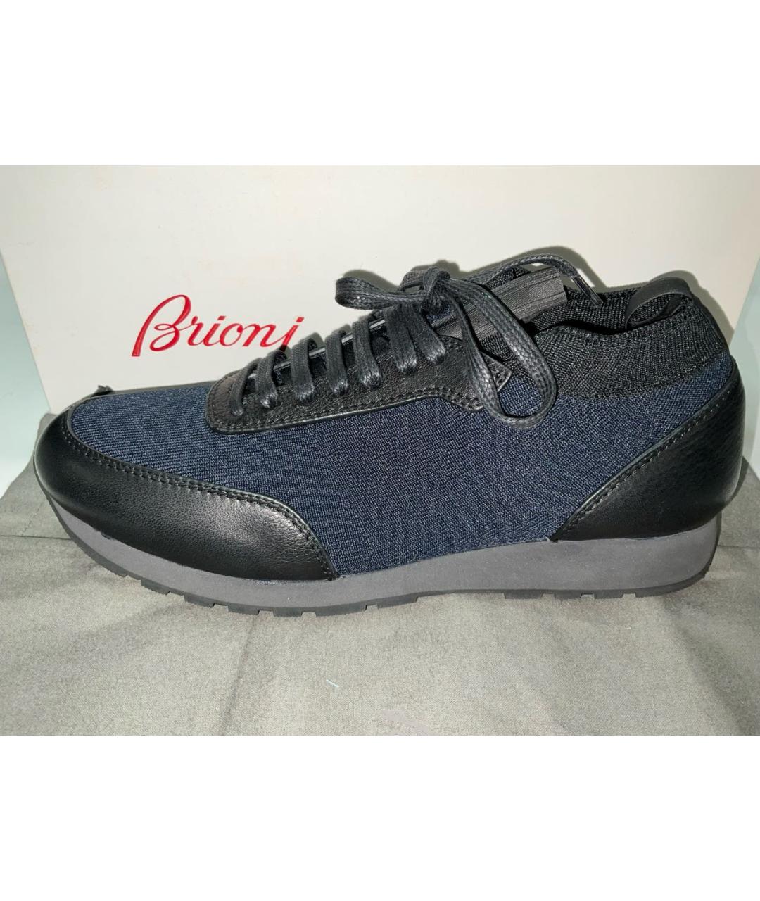 BRIONI Темно-синие текстильные высокие кроссовки / кеды, фото 3