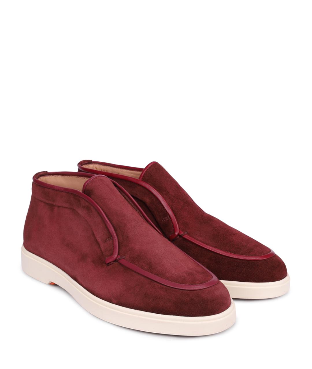 SANTONI Бордовые замшевые ботинки, фото 2
