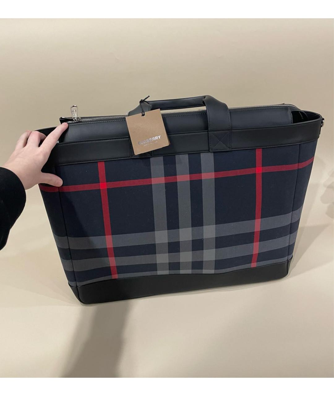 BURBERRY Темно-синяя тканевая сумка тоут, фото 3