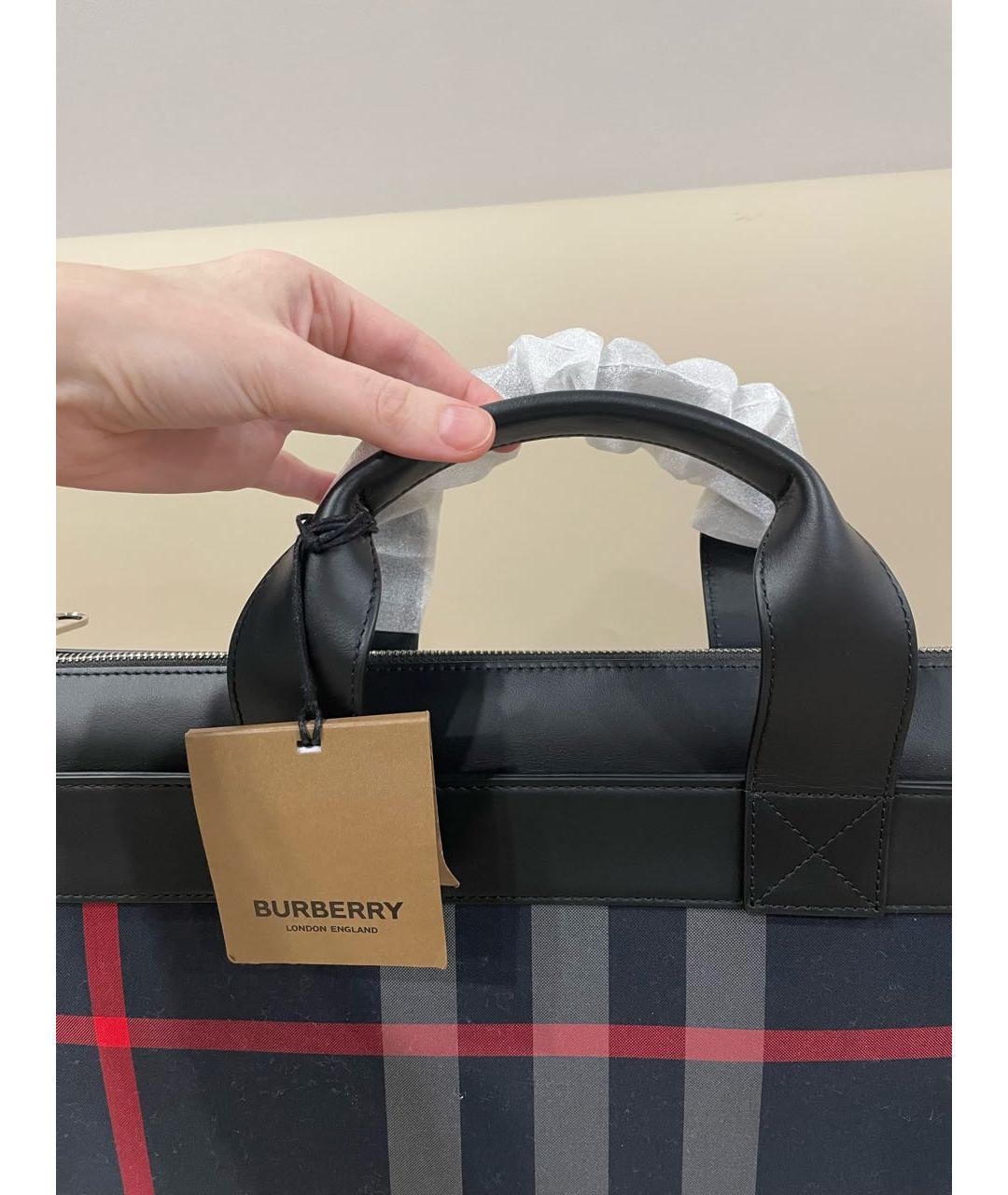 BURBERRY Темно-синяя тканевая сумка тоут, фото 5