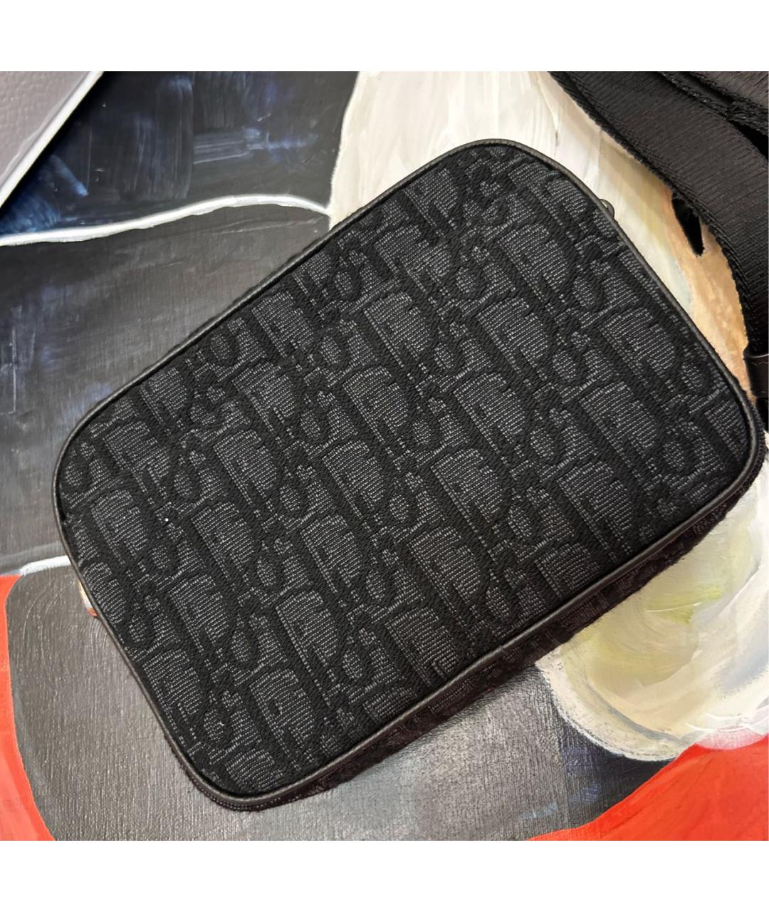 CHRISTIAN DIOR Антрацитовая тканевая сумка на плечо, фото 5