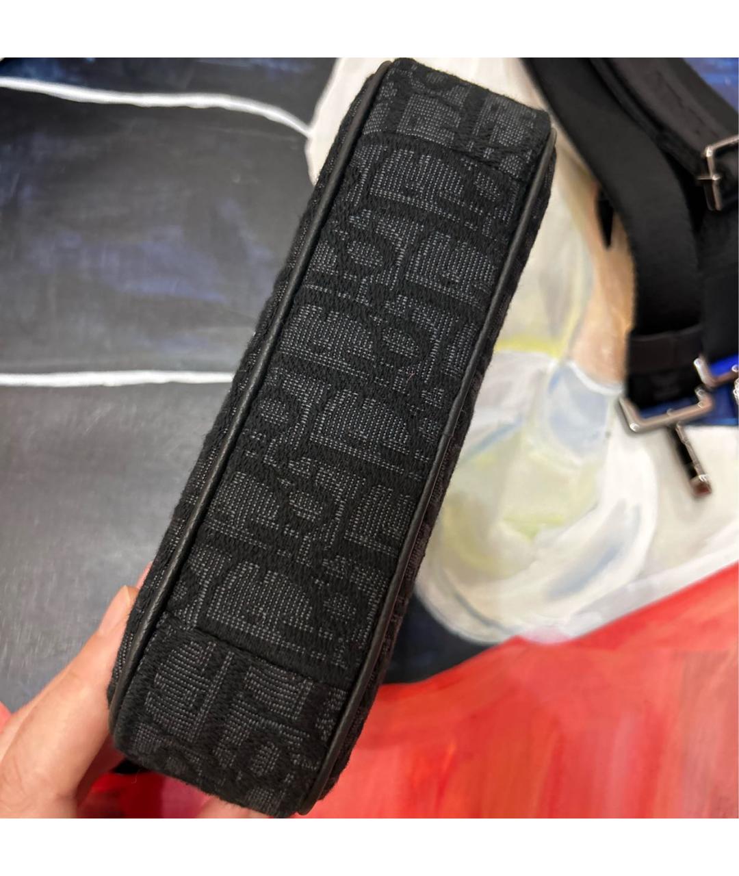 CHRISTIAN DIOR Антрацитовая тканевая сумка на плечо, фото 6