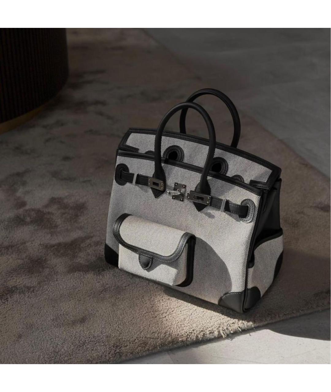 HERMES Серая кожаная сумка с короткими ручками, фото 3