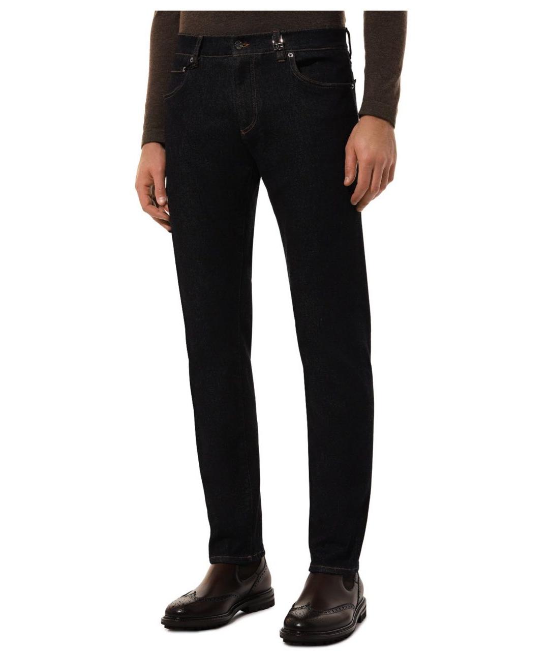 DOLCE&GABBANA Темно-синие хлопко-кашемировые прямые джинсы, фото 3