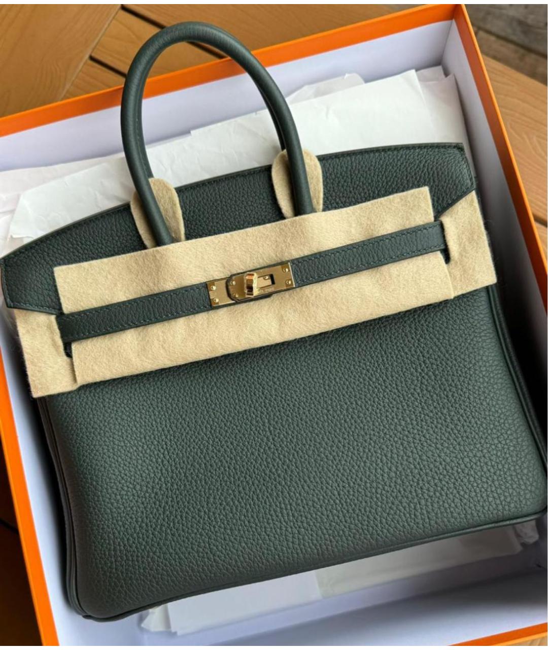 HERMES Зеленая кожаная сумка с короткими ручками, фото 2