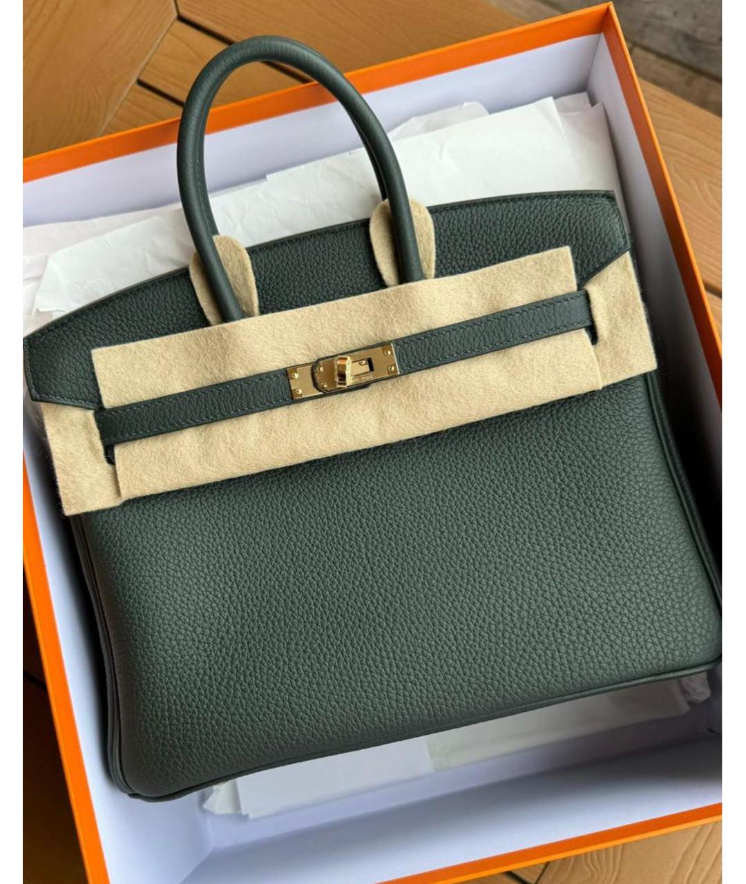HERMES Зеленая кожаная сумка с короткими ручками, фото 3