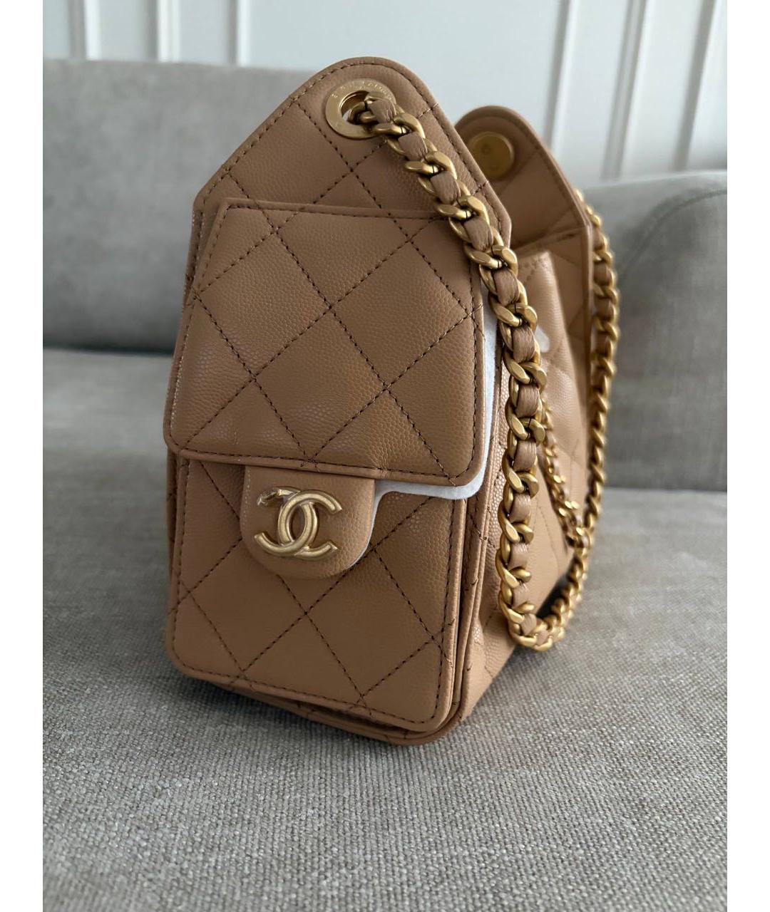 CHANEL Бежевая кожаная сумка тоут, фото 3