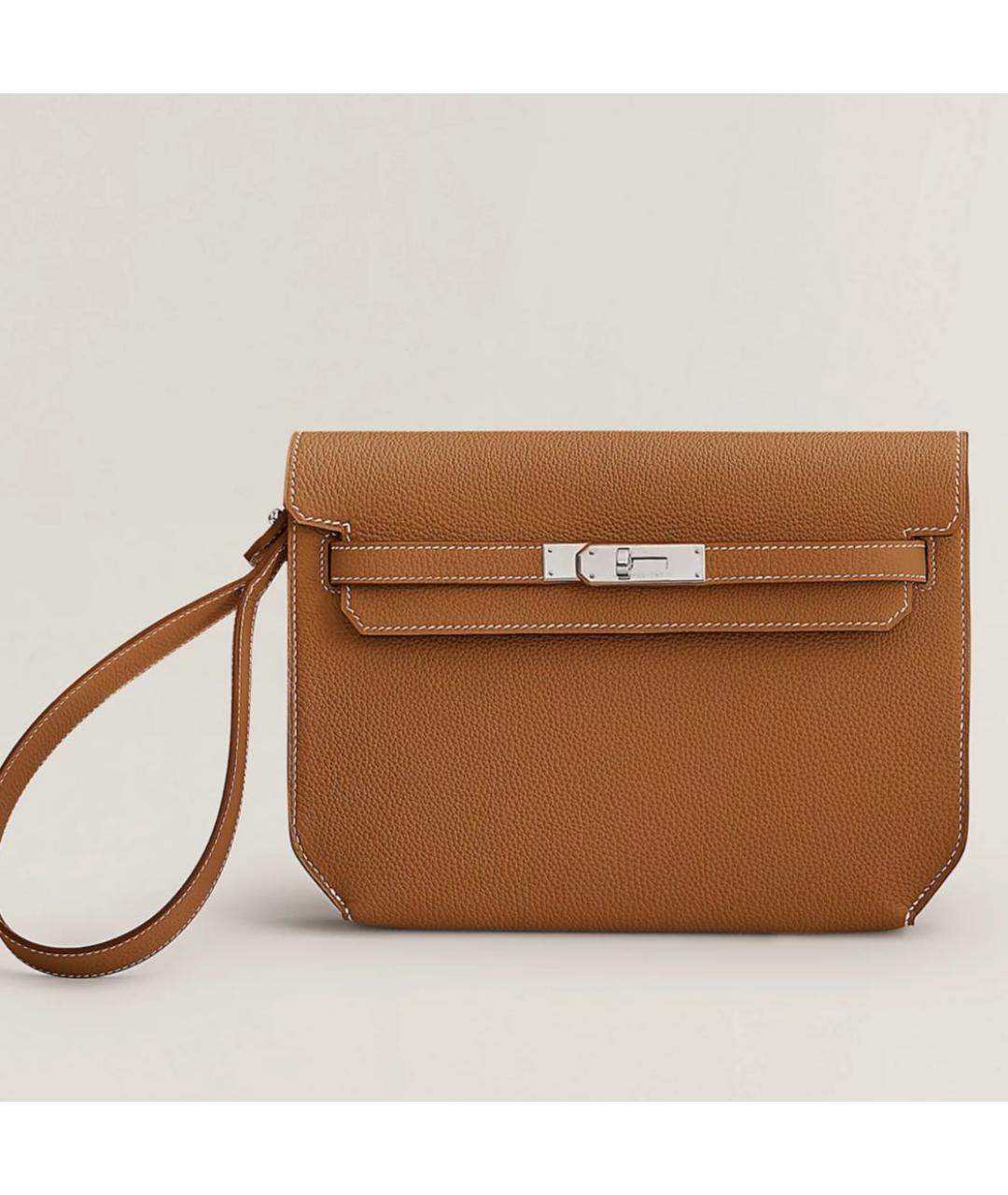HERMES Коричневая кожаная барсетка, фото 2