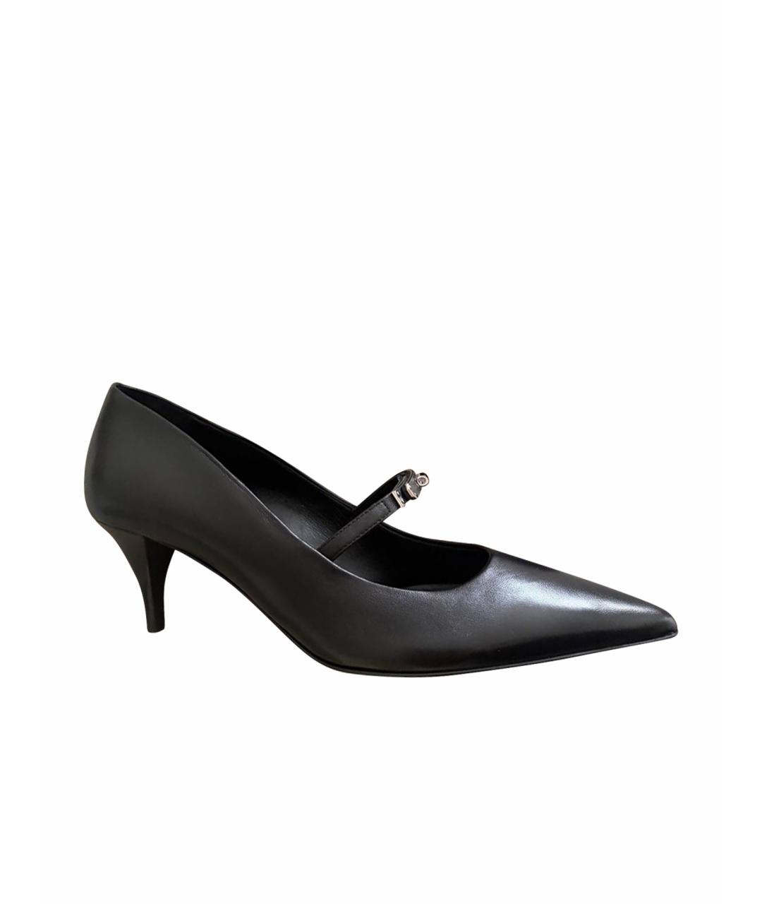 HERMES Черные кожаные лодочки на низком каблуке, фото 1