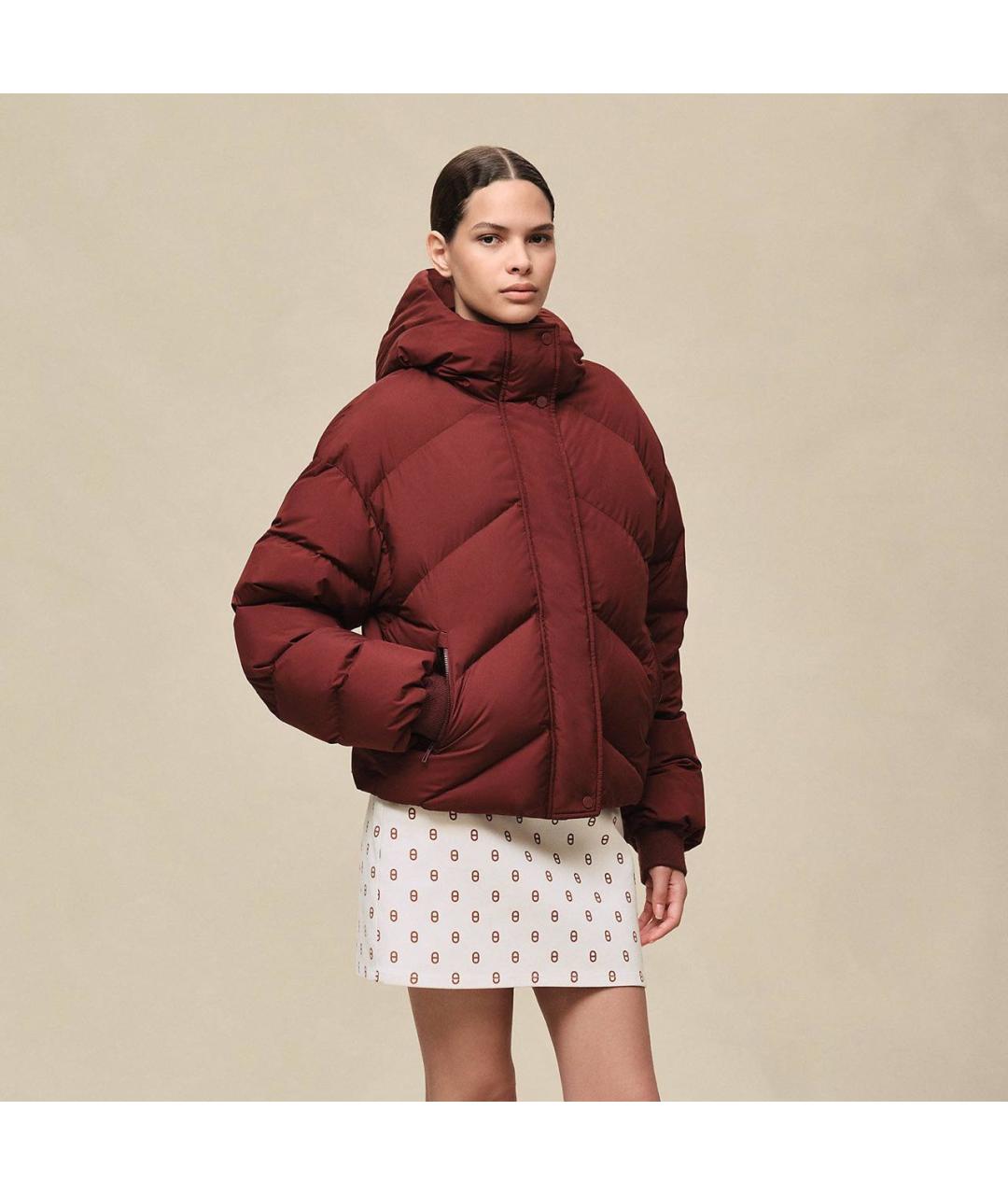 HERMES Бордовый полиэстеровый пуховик, фото 3