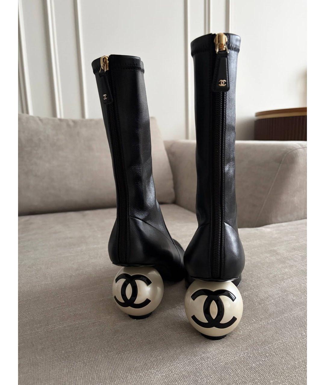 CHANEL Черные кожаные сапоги, фото 4