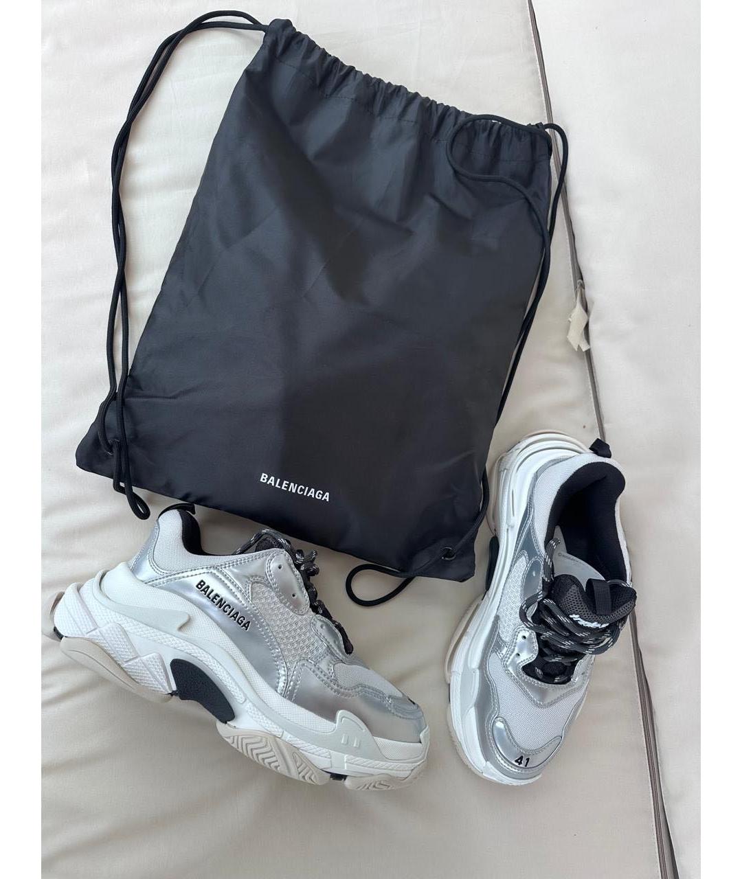 BALENCIAGA Серые кожаные низкие кроссовки / кеды, фото 3