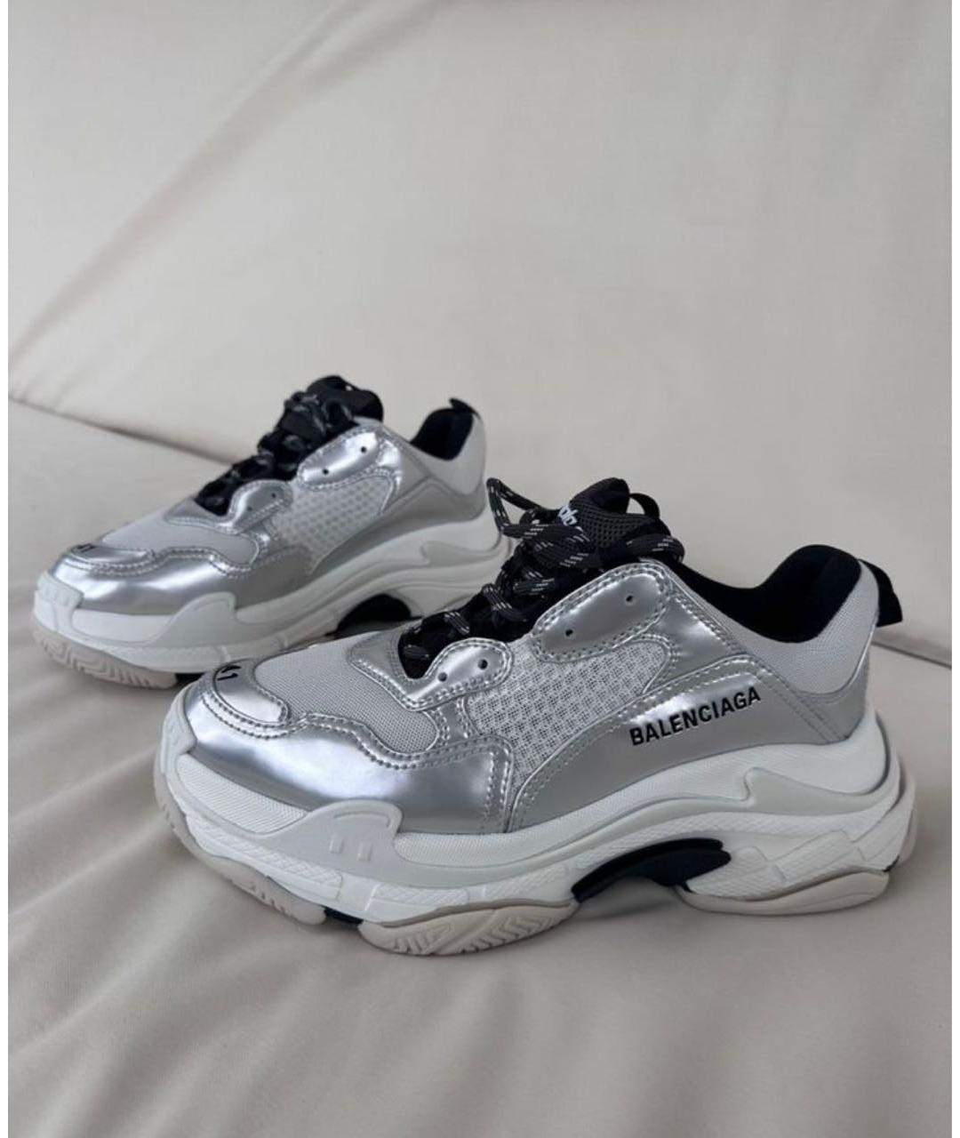 BALENCIAGA Серые кожаные низкие кроссовки / кеды, фото 5