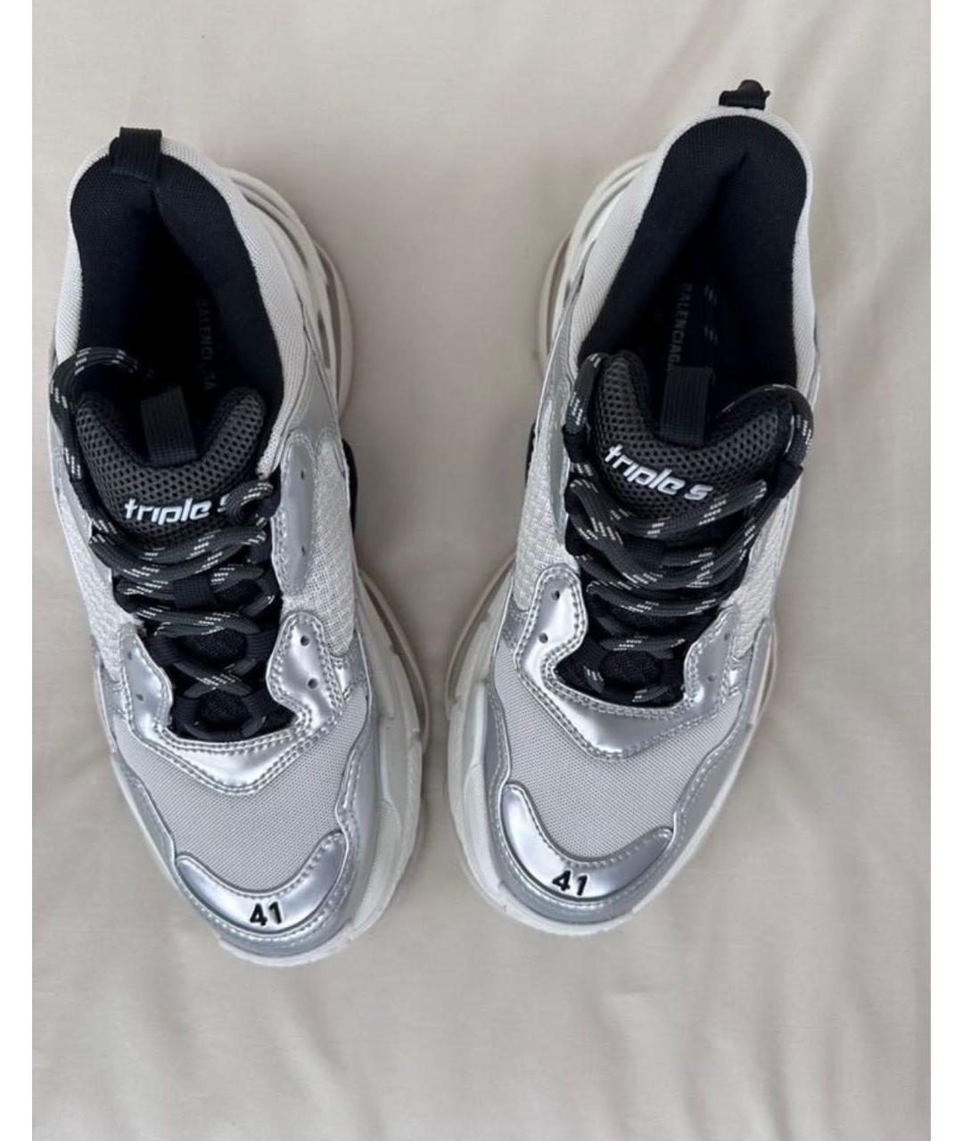 BALENCIAGA Серые кожаные низкие кроссовки / кеды, фото 2