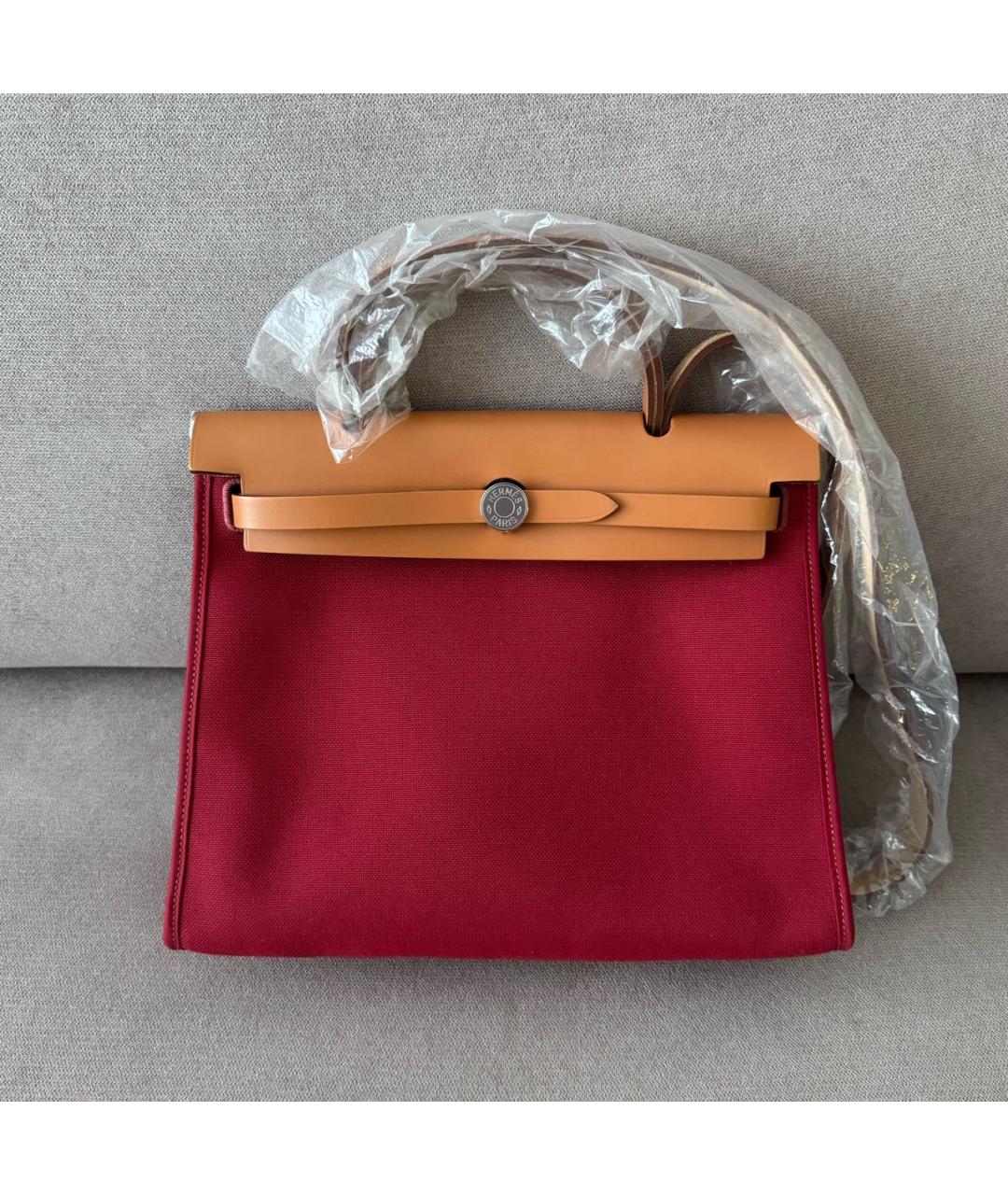 HERMES Бордовая кожаная сумка с короткими ручками, фото 2