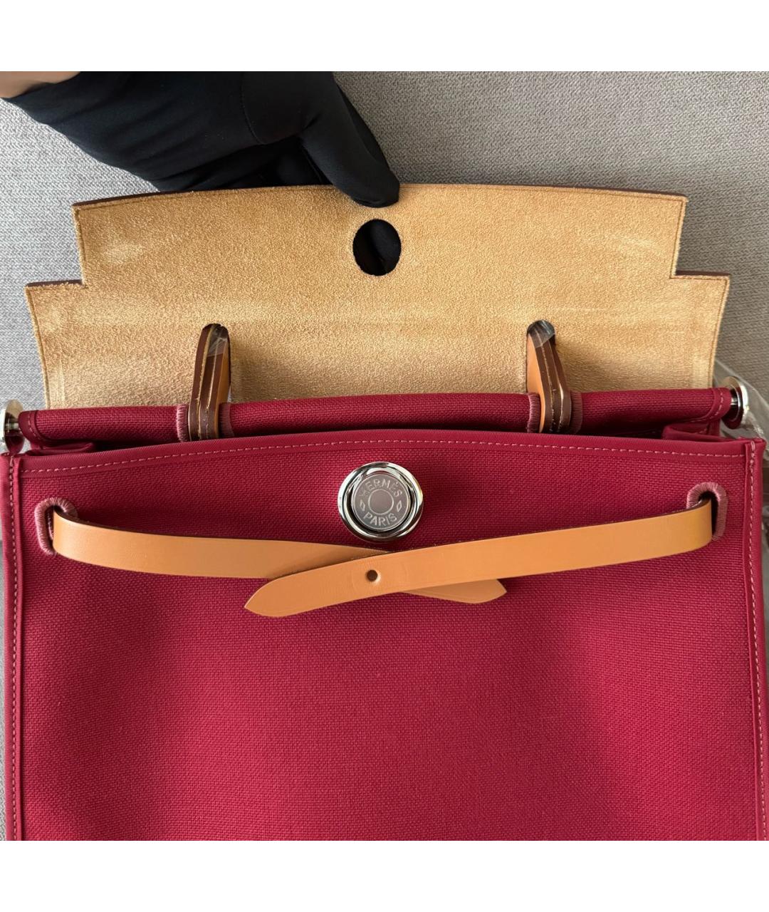 HERMES Бордовая кожаная сумка с короткими ручками, фото 4