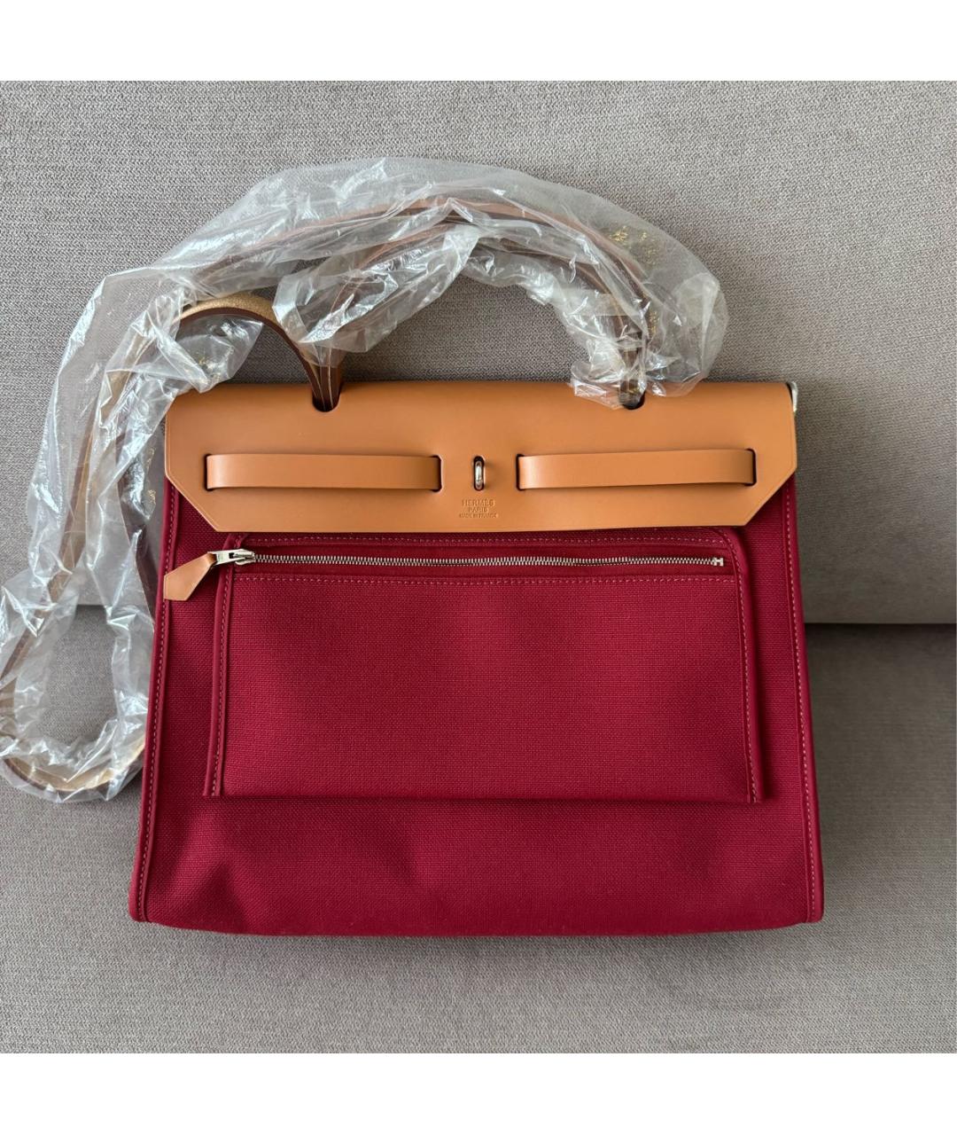 HERMES Бордовая кожаная сумка с короткими ручками, фото 3