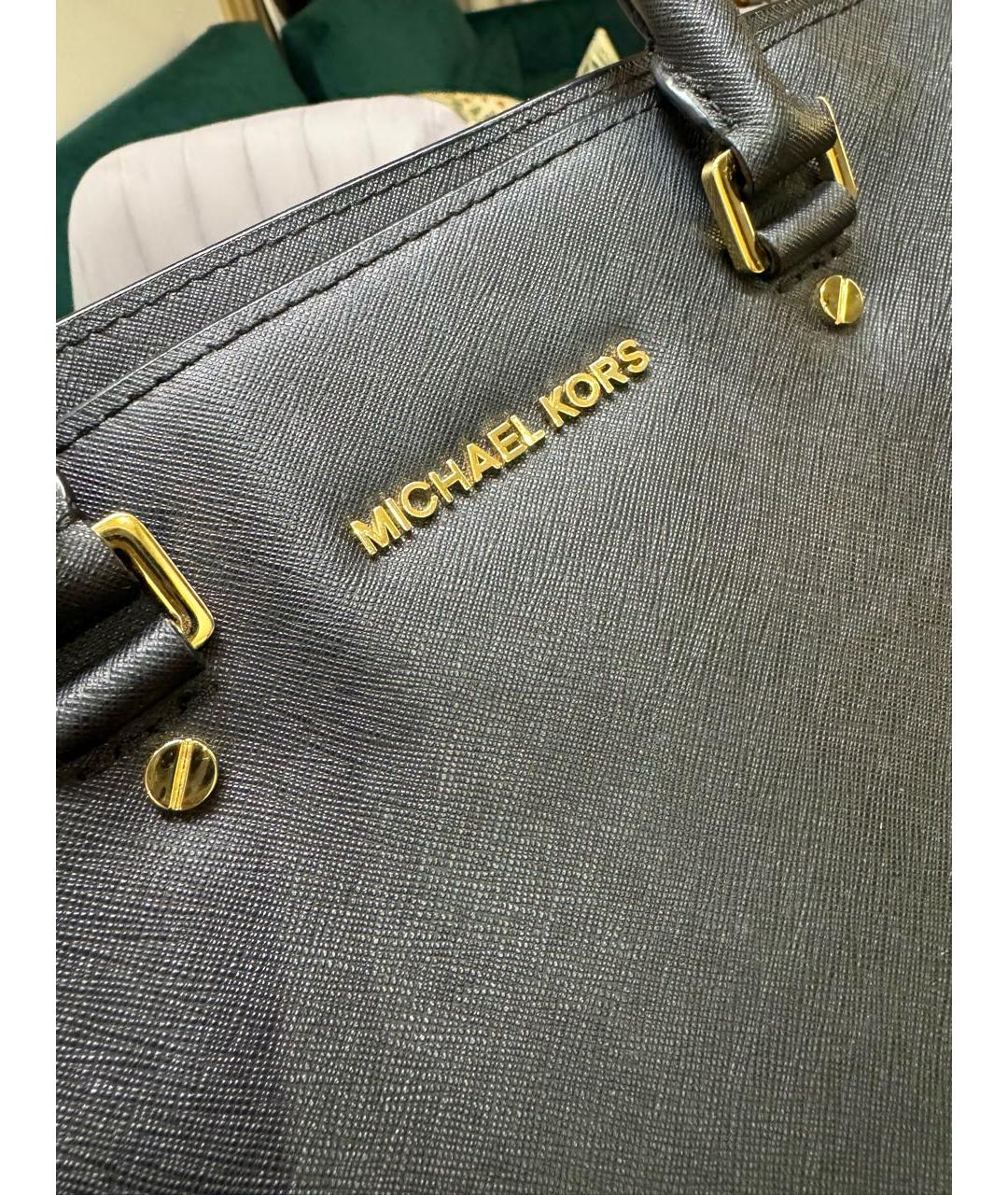 MICHAEL KORS Черная кожаная сумка с короткими ручками, фото 7