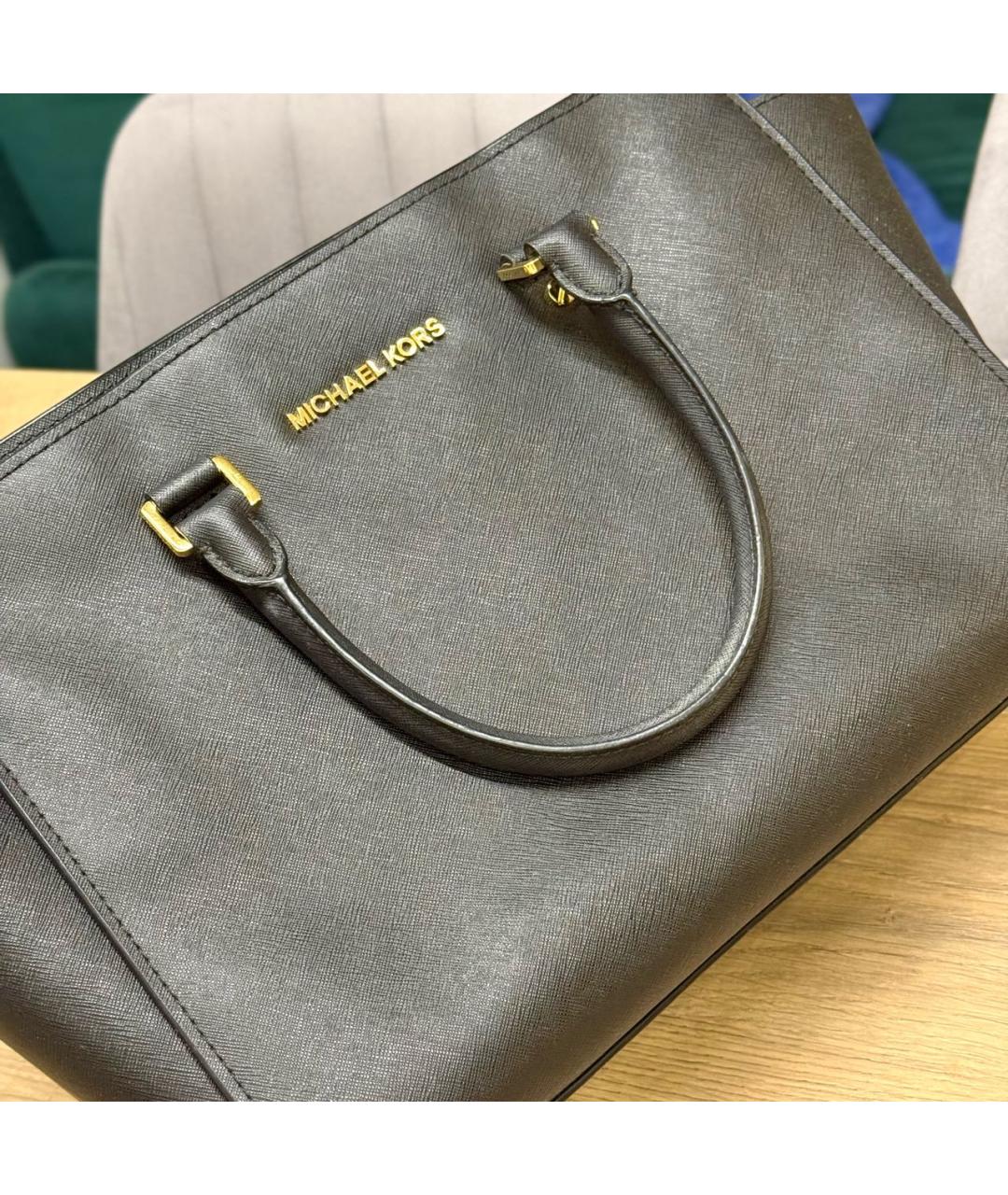 MICHAEL KORS Черная кожаная сумка с короткими ручками, фото 2