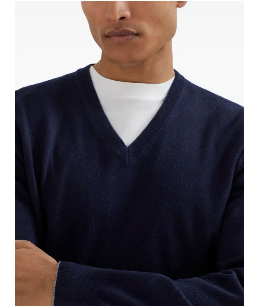 BRUNELLO CUCINELLI Темно-синий хлопковый джемпер / свитер, фото 7