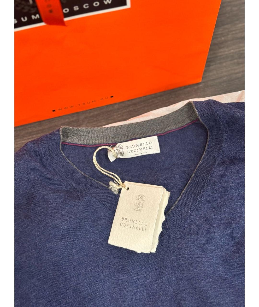 BRUNELLO CUCINELLI Темно-синий хлопковый джемпер / свитер, фото 4