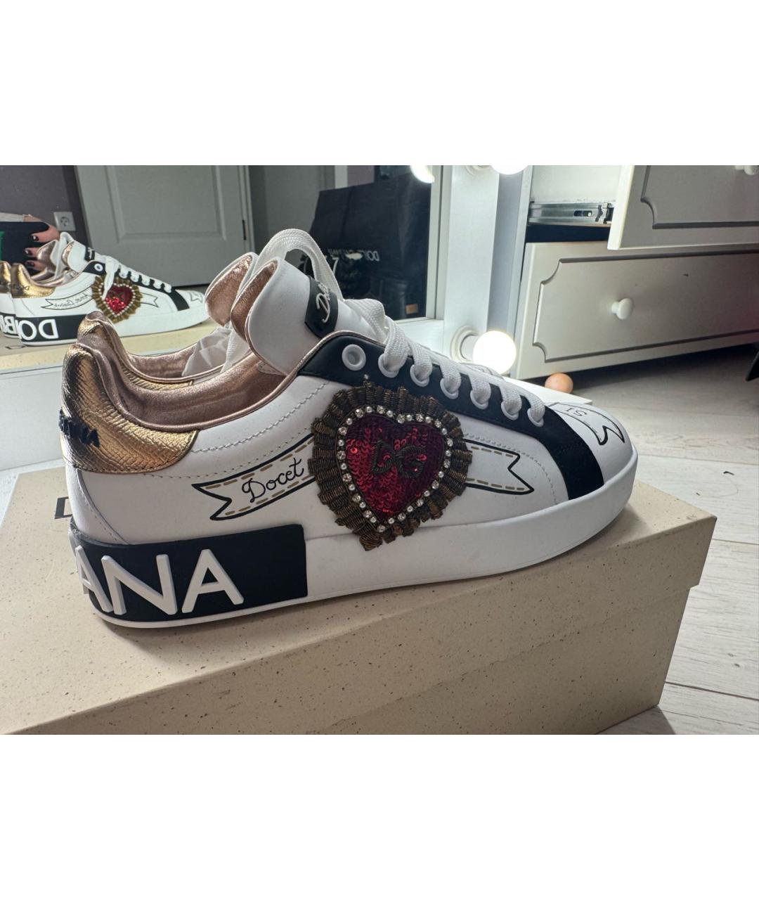 DOLCE&GABBANA Белые кожаные кеды, фото 5