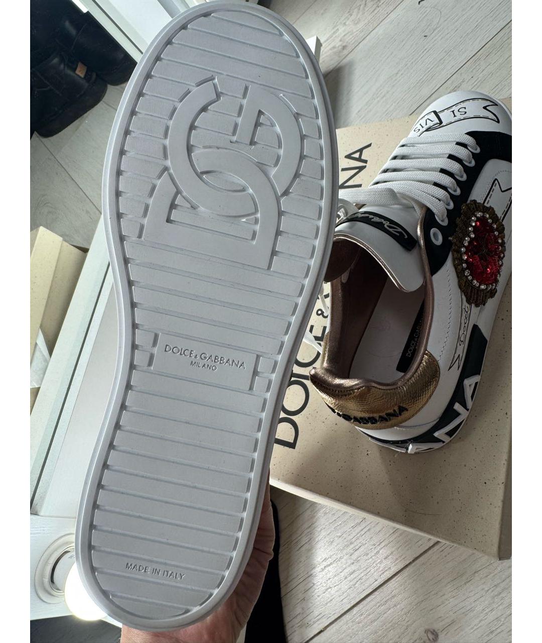 DOLCE&GABBANA Белые кожаные кеды, фото 4