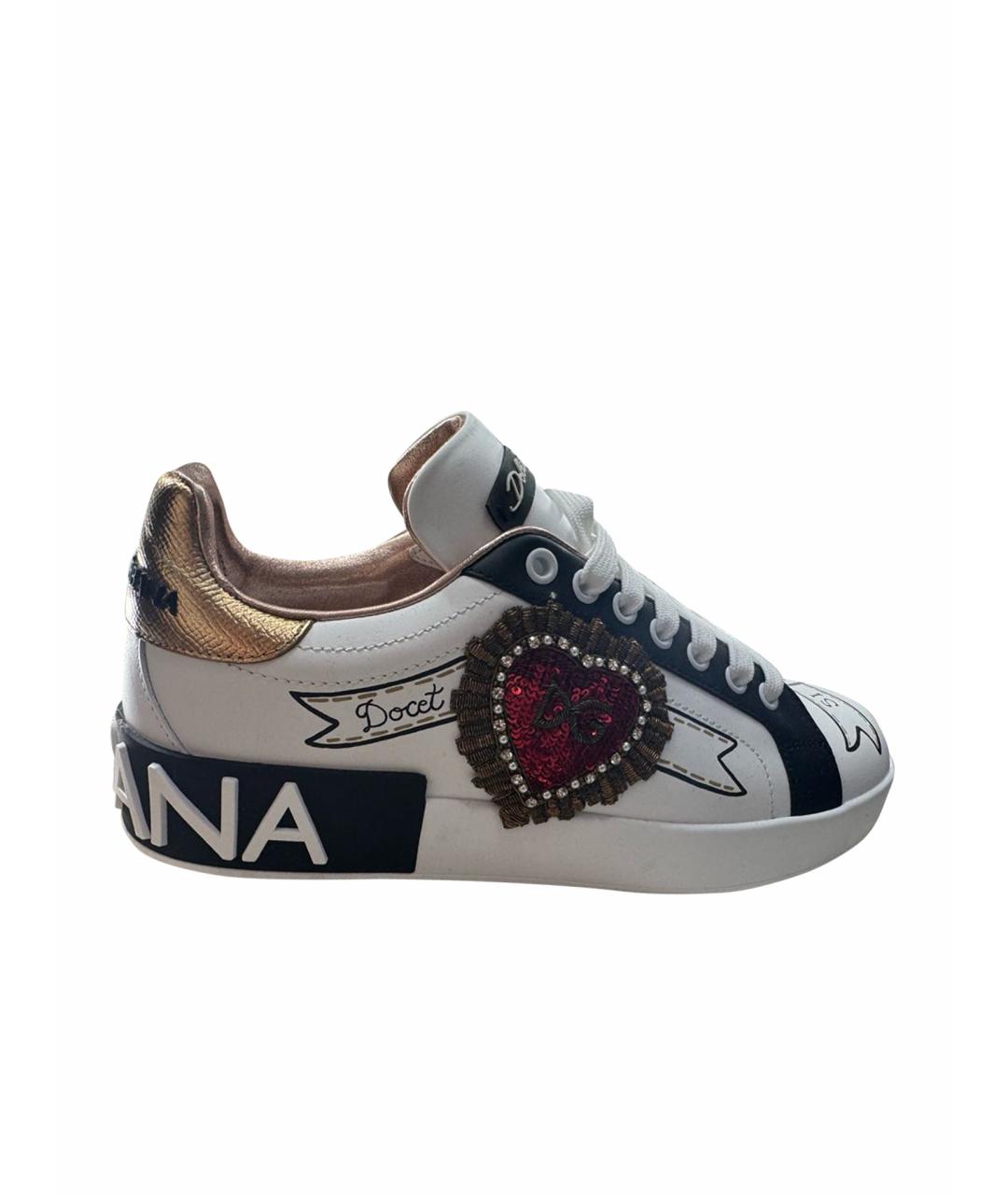 DOLCE&GABBANA Белые кожаные кеды, фото 1