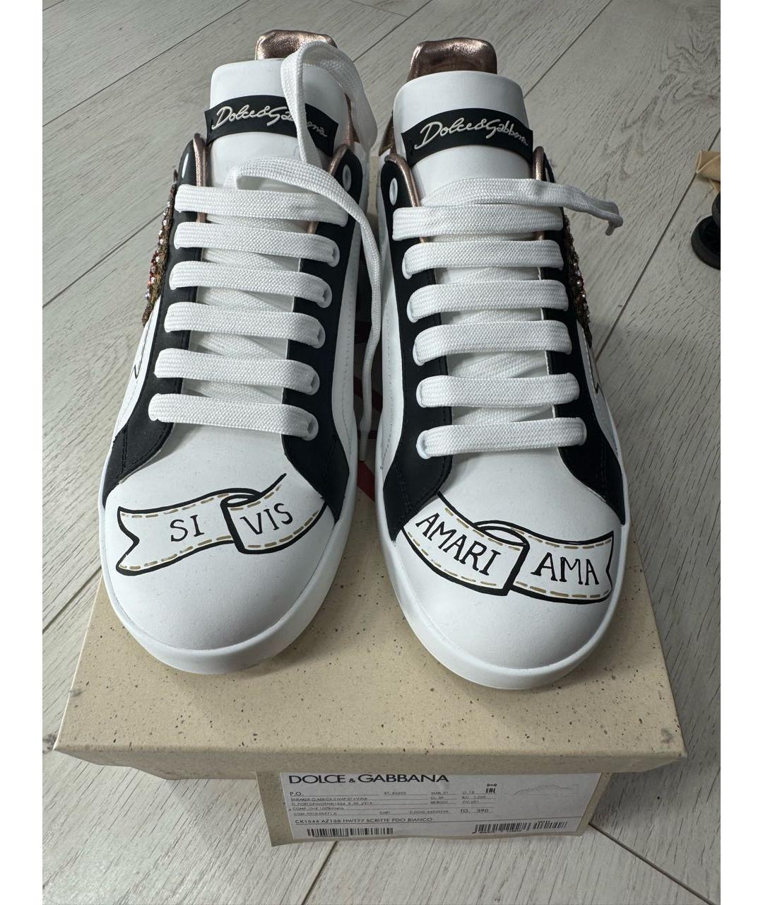 DOLCE&GABBANA Белые кожаные кеды, фото 2