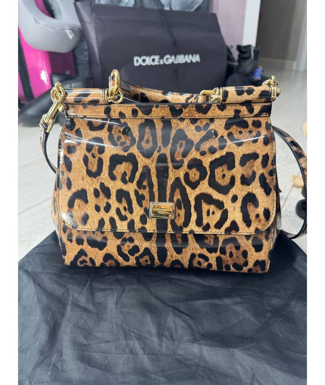 DOLCE&GABBANA Коричневая сумка с короткими ручками из лакированной кожи, фото 6