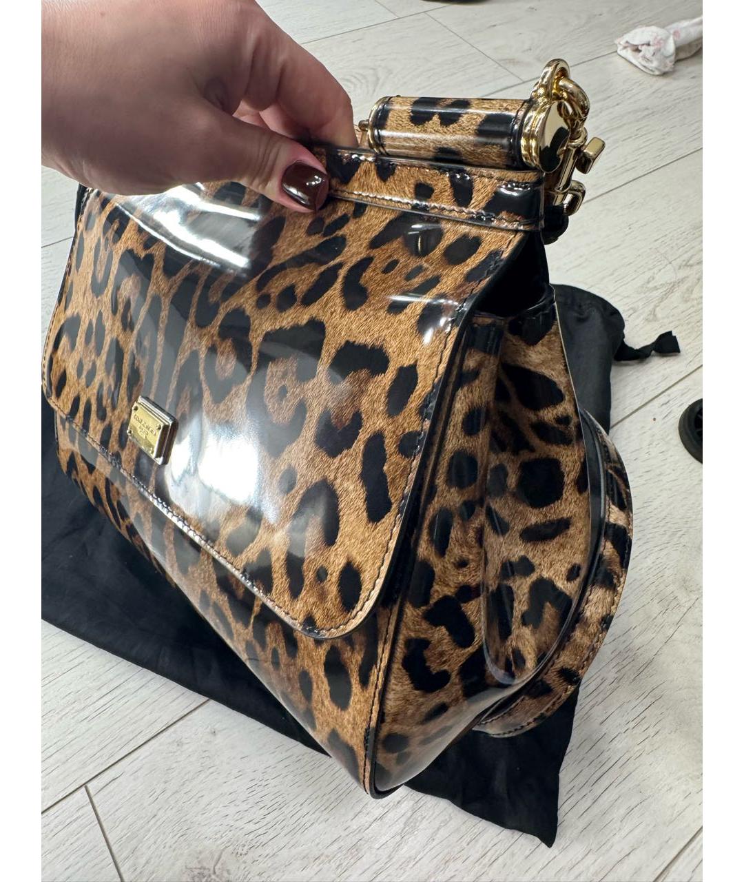 DOLCE&GABBANA Коричневая сумка с короткими ручками из лакированной кожи, фото 2