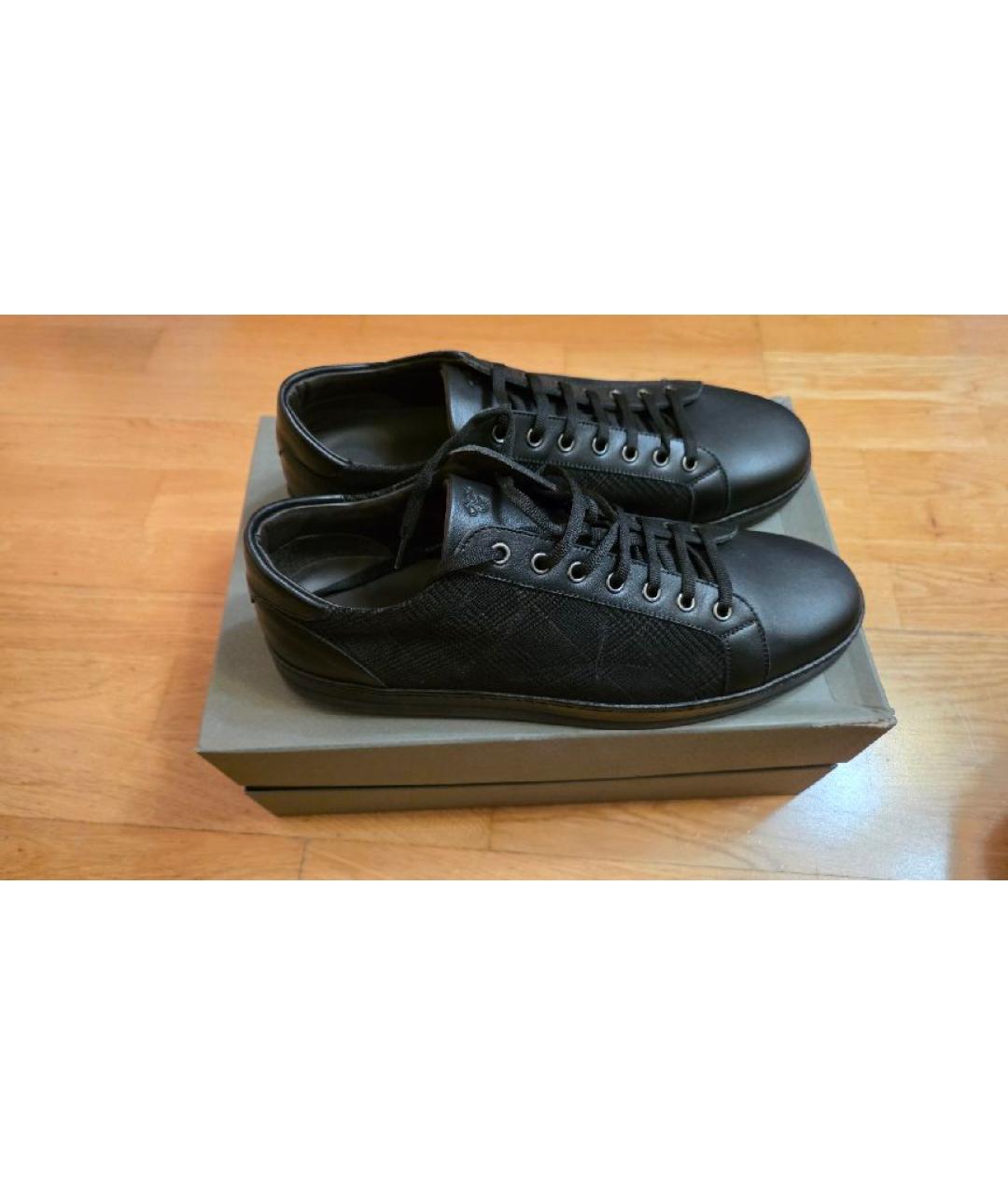 CANALI Черные кожаные низкие кроссовки / кеды, фото 4