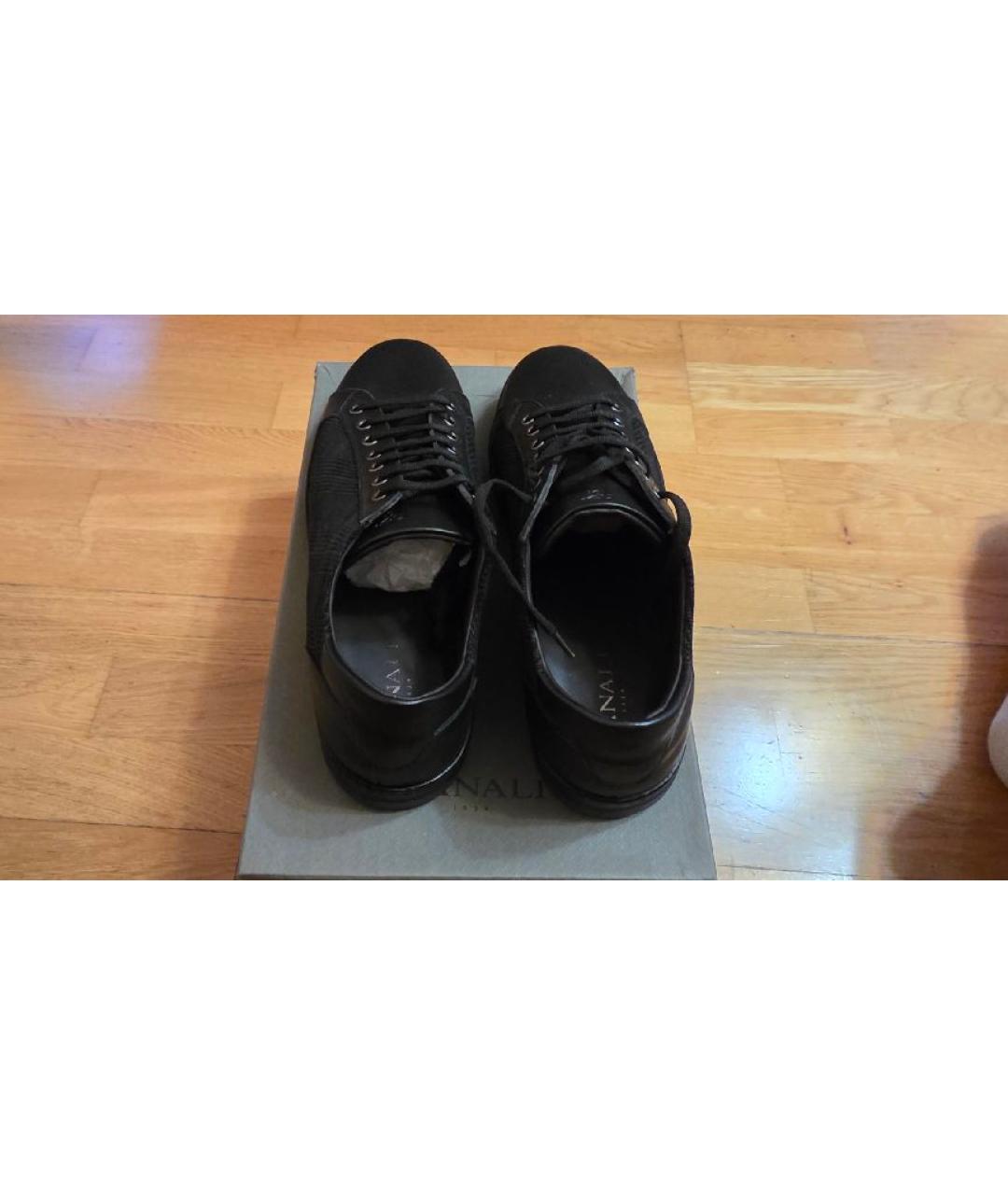 CANALI Черные кожаные низкие кроссовки / кеды, фото 3
