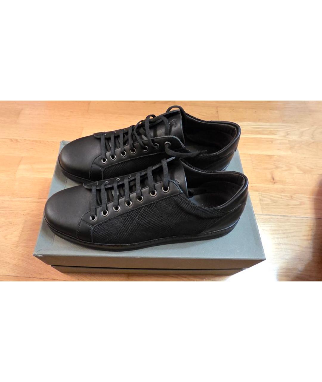 CANALI Черные кожаные низкие кроссовки / кеды, фото 5