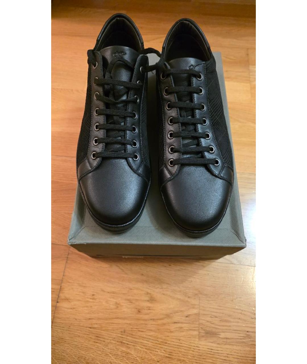CANALI Черные кожаные низкие кроссовки / кеды, фото 2