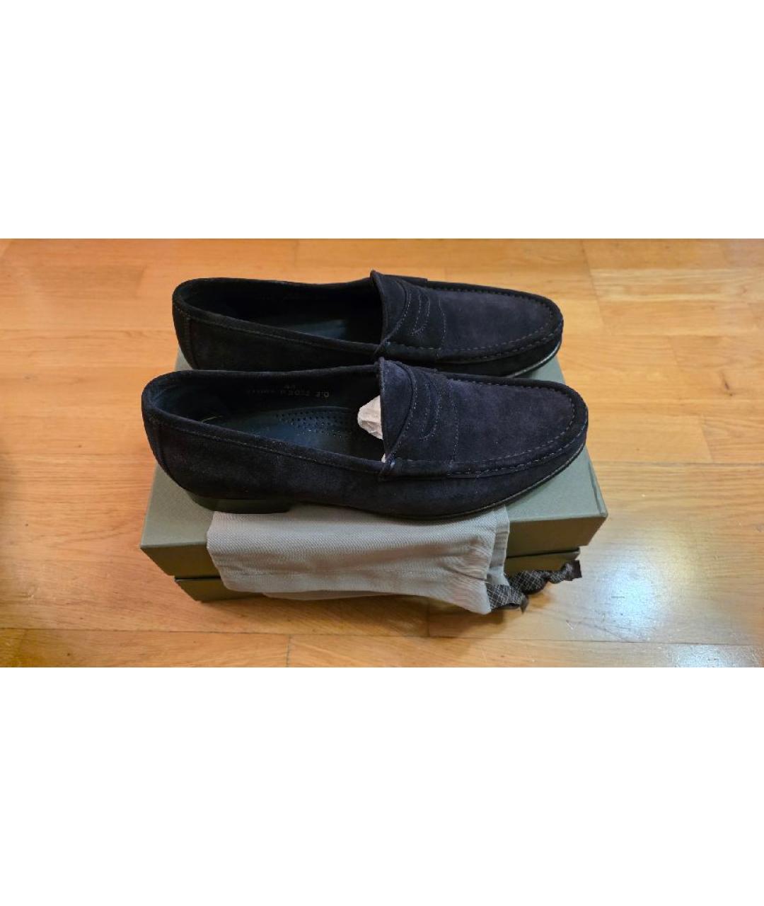 CANALI Темно-синие замшевые мокасины, фото 4
