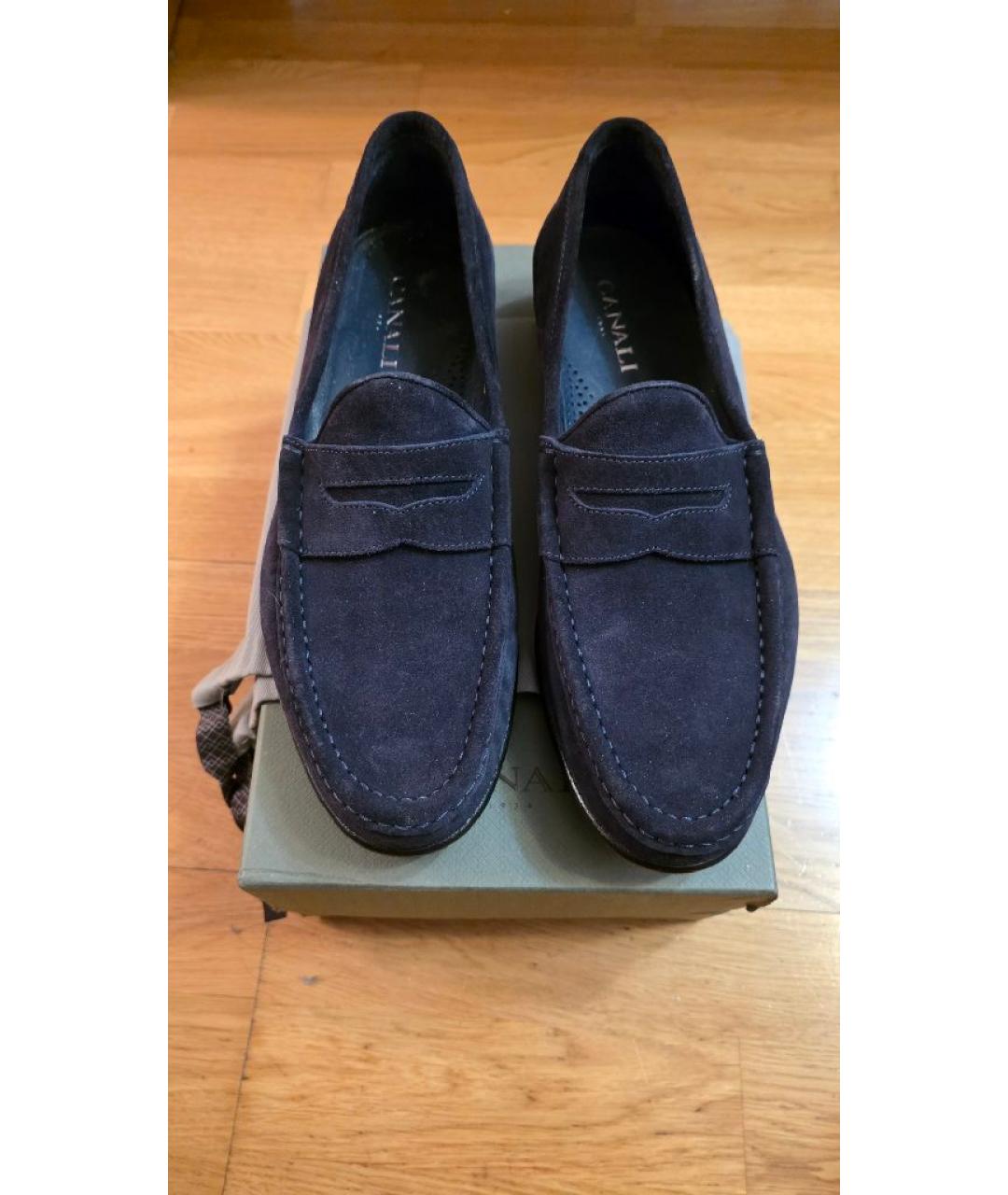 CANALI Темно-синие замшевые мокасины, фото 2