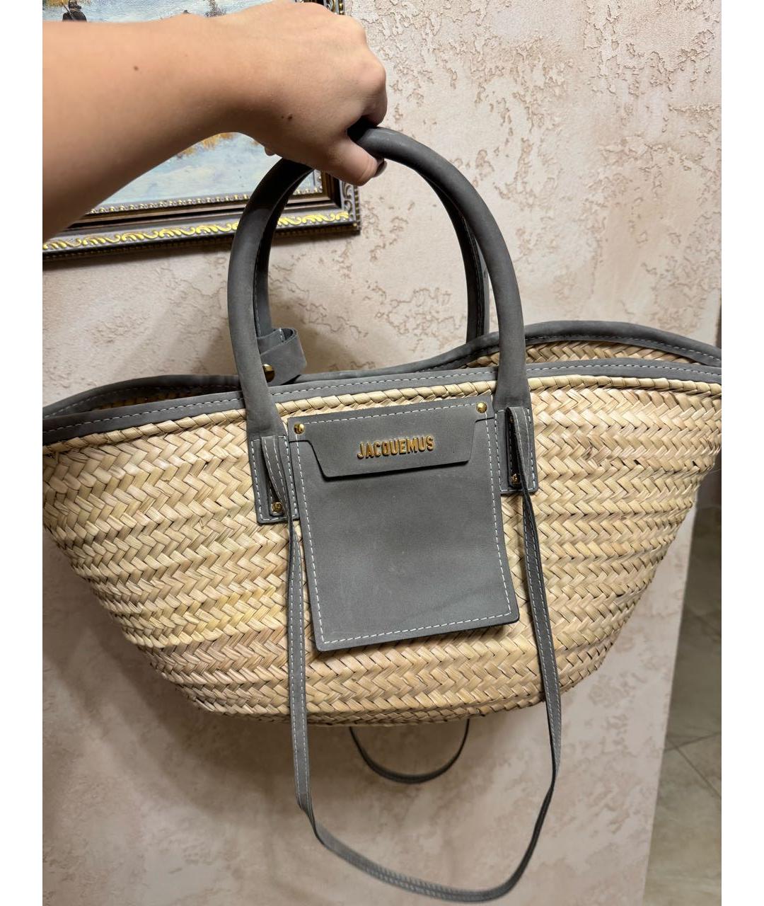 JACQUEMUS Бежевая пелетеная пляжная сумка, фото 2