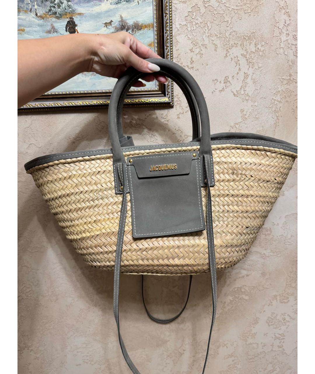 JACQUEMUS Бежевая пелетеная пляжная сумка, фото 9