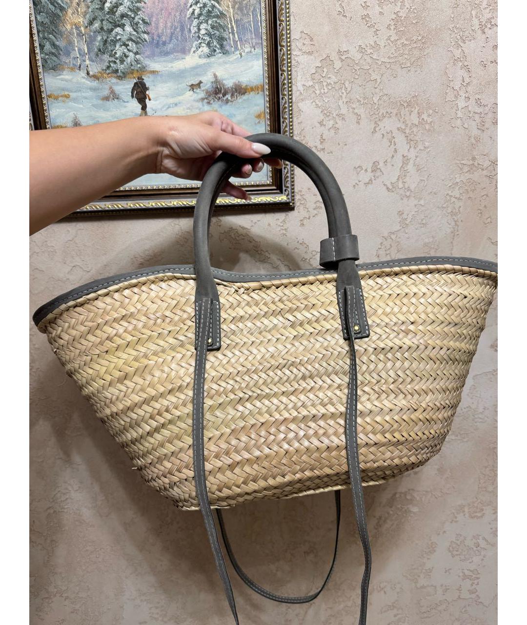 JACQUEMUS Бежевая пелетеная пляжная сумка, фото 3