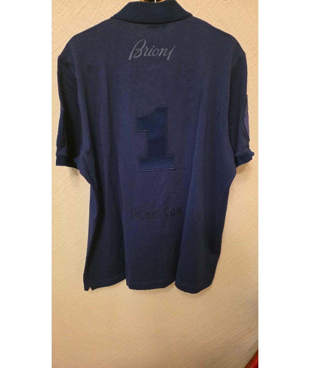BRIONI Темно-синее хлопковое поло с коротким рукавом, фото 3