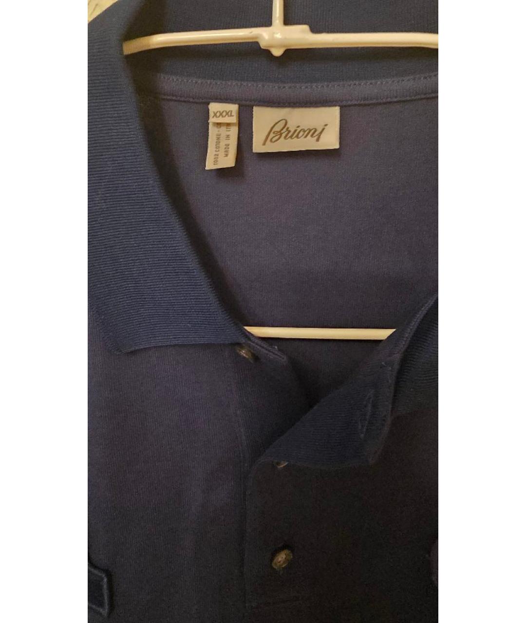 BRIONI Темно-синее хлопковое поло с коротким рукавом, фото 2